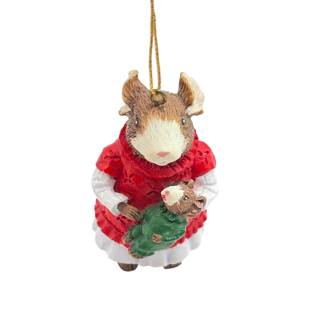 Vintage Mother Mouse Holding Baby Christmas Ornament 2.75" Resin Country Holiday